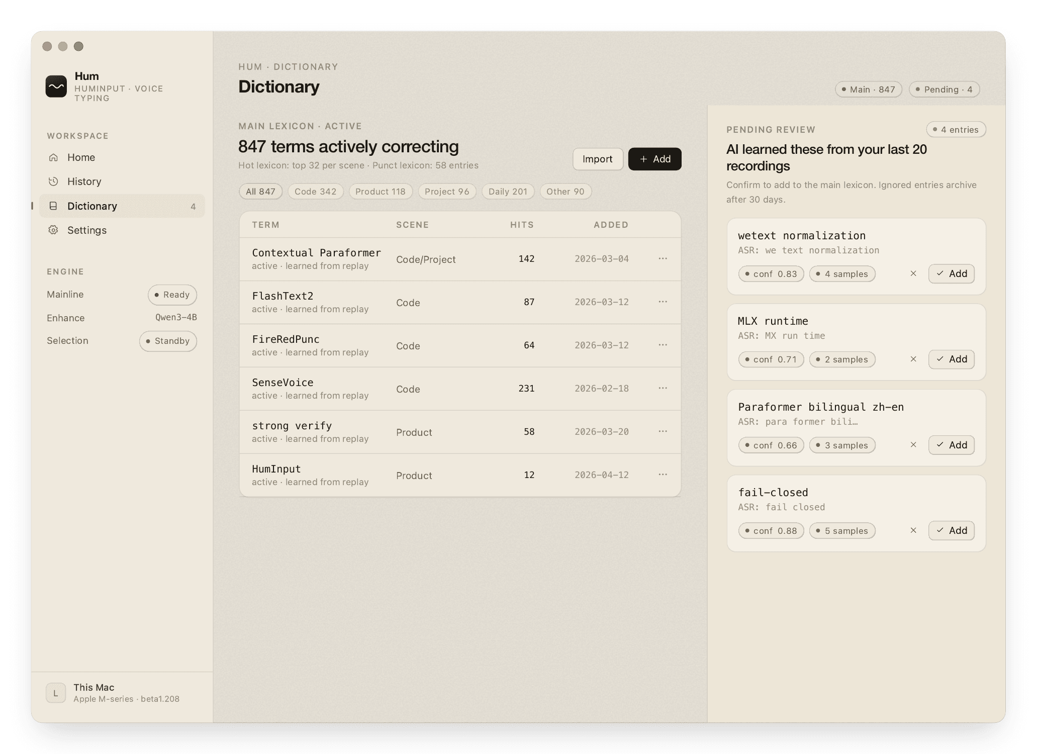 ORDO adaptive dictionary view